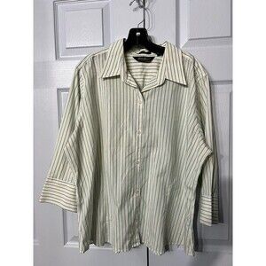 Eddie Bauer‎ Women's Button Down Shirt XXL Stretch  3/4 Sleeve Preppy